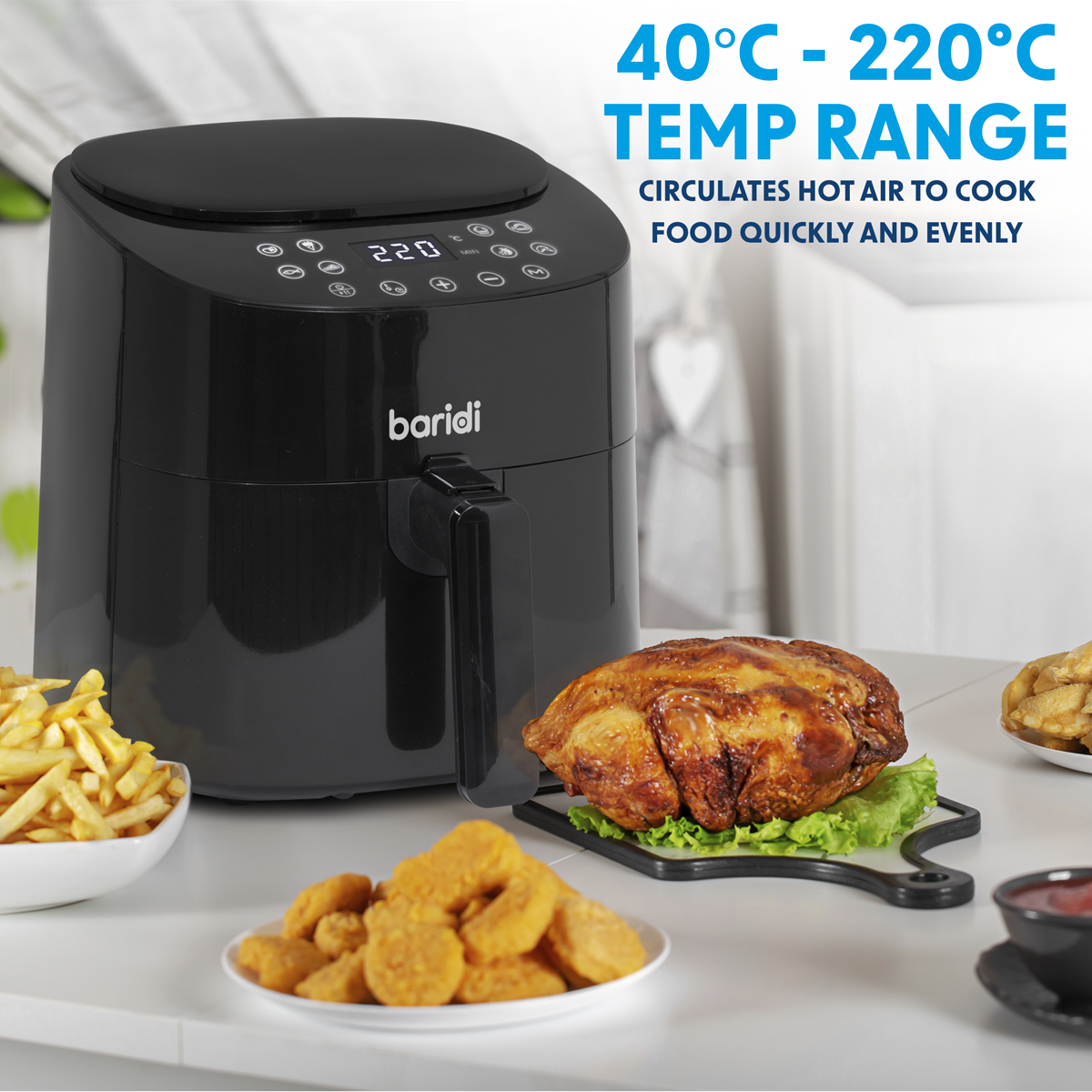 Baridi DH60 Baridi Single Zone Air Fryer with 8 Preset Functions 3.5L Capacity