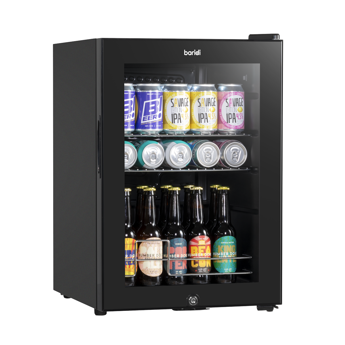 Baridi DH62 Baridi Beer & Drinks Fridge with Wire Shelves, LED Light & Security Lock 60L - Black