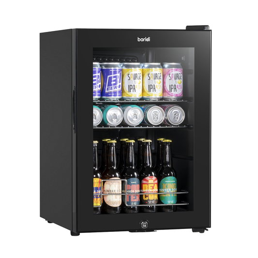 Baridi DH62 Baridi Beer & Drinks Fridge with Wire Shelves, LED Light & Security Lock 60L - Black