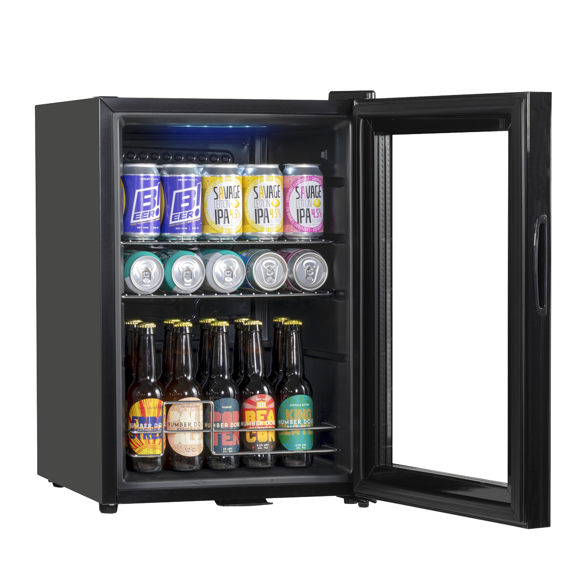 Baridi DH62 Baridi Beer & Drinks Fridge with Wire Shelves, LED Light & Security Lock 60L - Black
