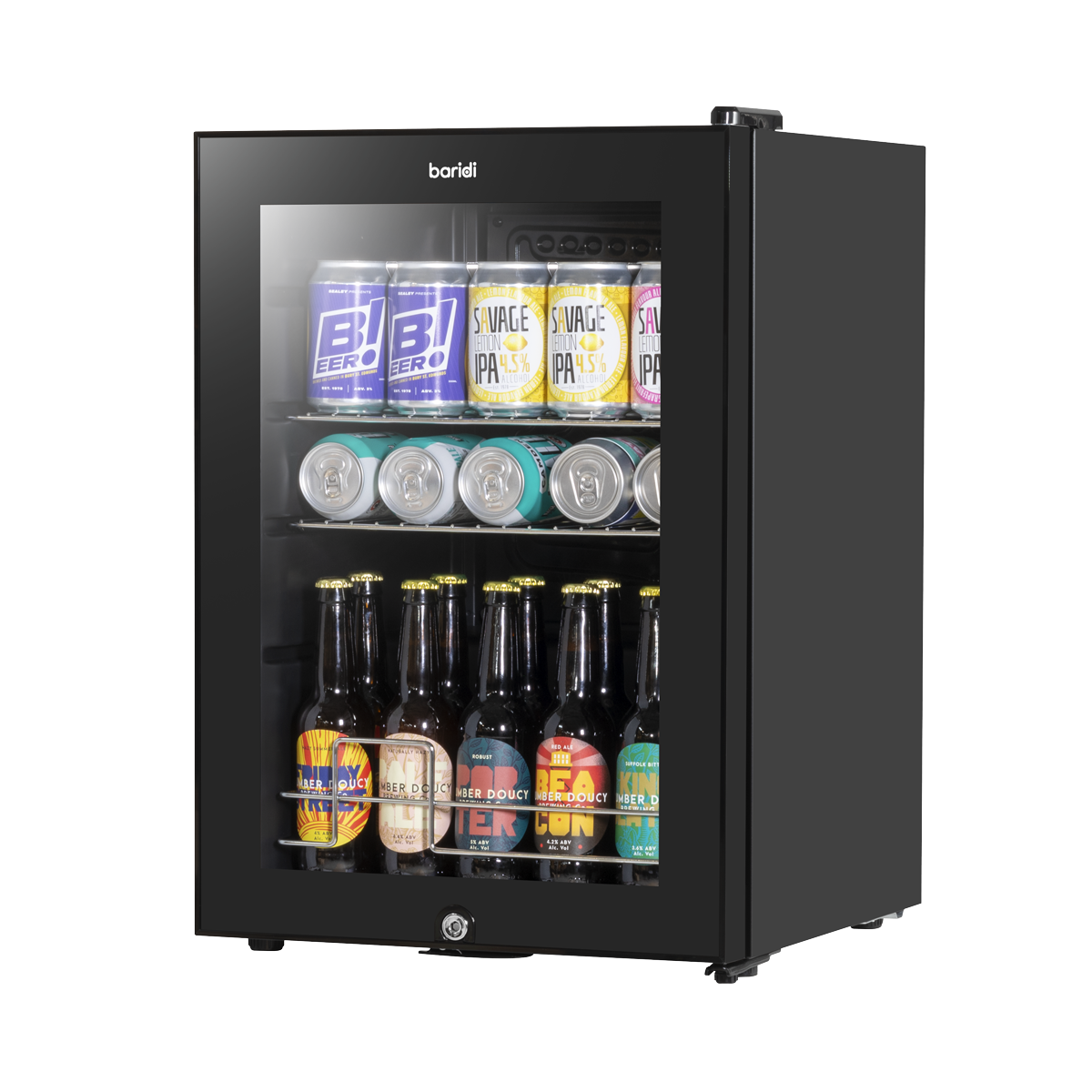 Baridi DH62 Baridi Beer & Drinks Fridge with Wire Shelves, LED Light & Security Lock 60L - Black