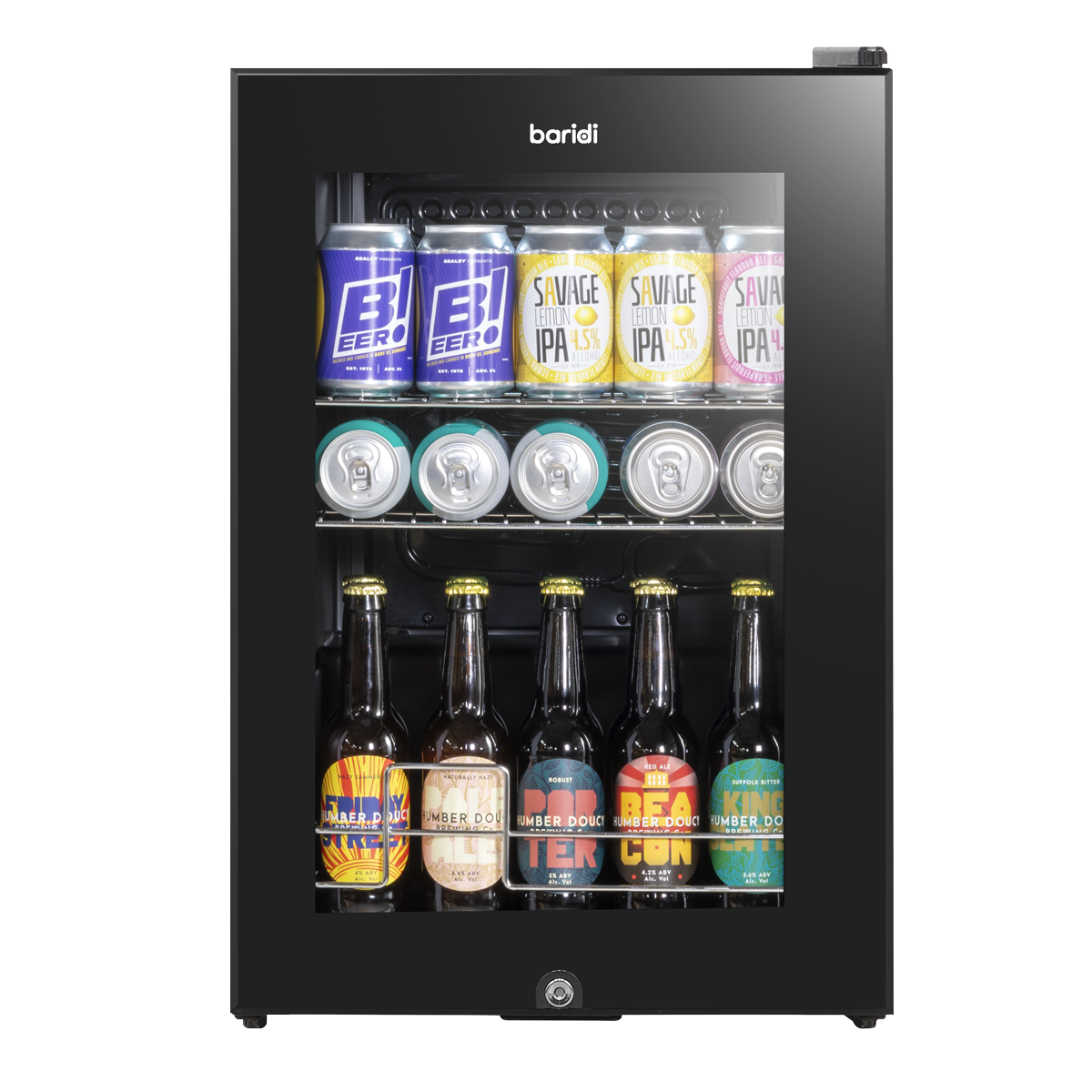 Baridi DH62 Baridi Beer & Drinks Fridge with Wire Shelves, LED Light & Security Lock 60L - Black