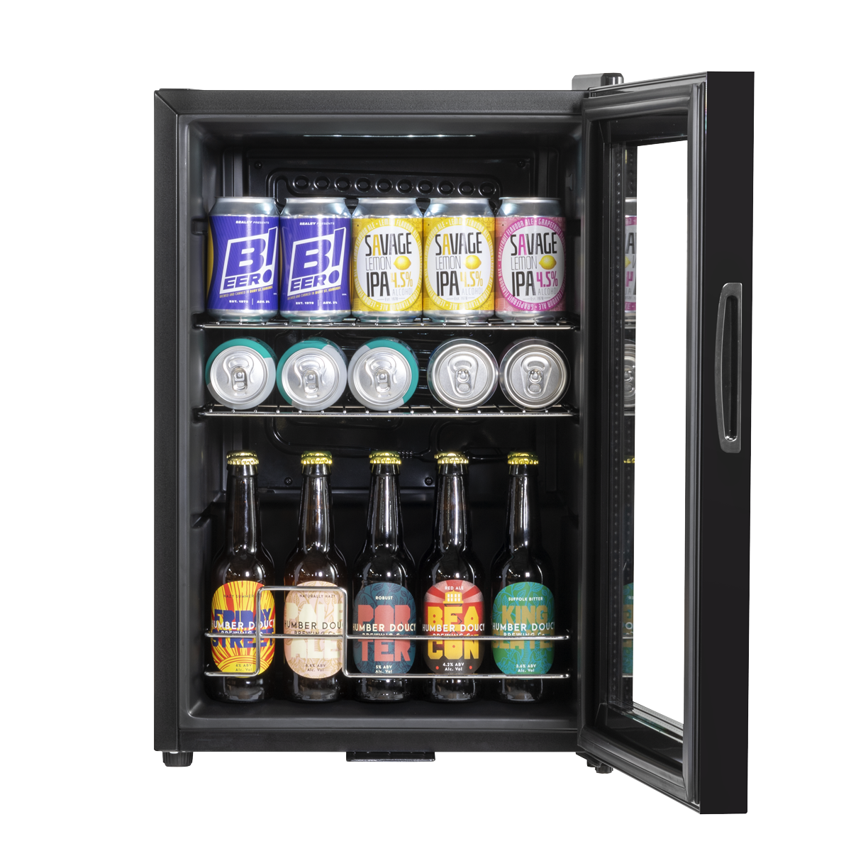 Baridi DH62 Baridi Beer & Drinks Fridge with Wire Shelves, LED Light & Security Lock 60L - Black