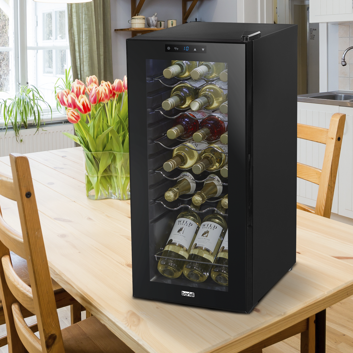 Baridi DH6 Baridi 18 Bottle Wine Fridge with Digital Touch Screen Controls & LED Light - Black