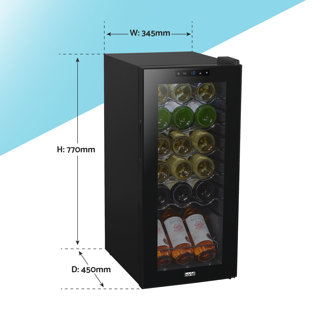 Baridi DH6 Baridi 18 Bottle Wine Fridge with Digital Touch Screen Controls & LED Light - Black