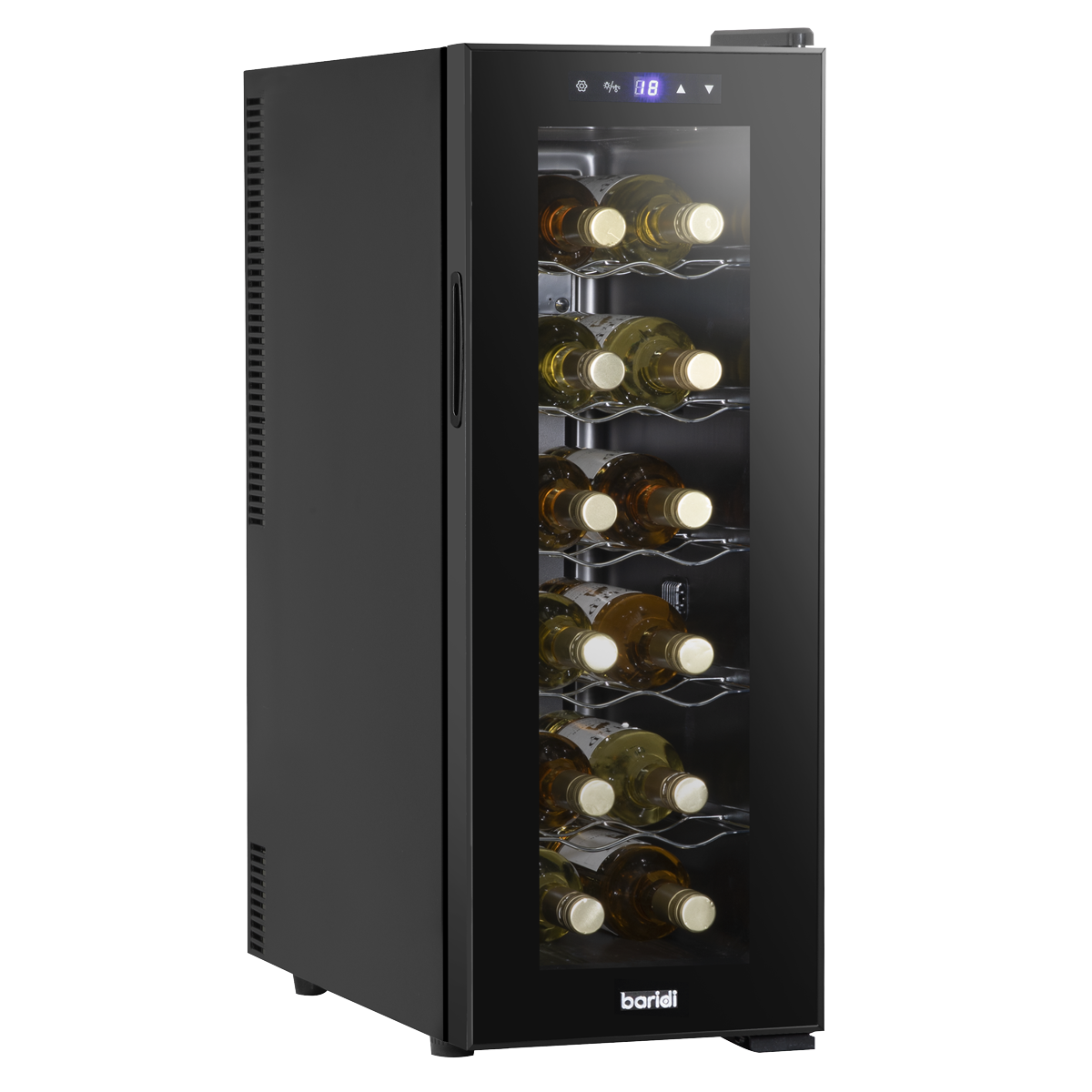 Baridi DH73 Baridi 12 Bottle Wine Fridge with Digital Touch Screen Controls, Metal Shelves & LED Light - Black