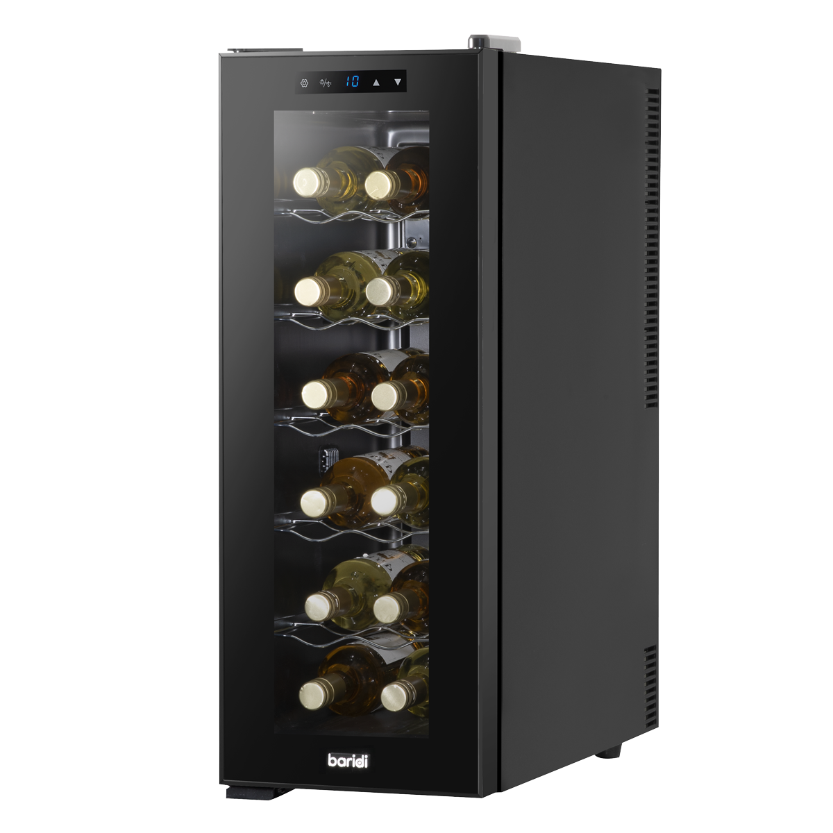 Baridi DH73 Baridi 12 Bottle Wine Fridge with Digital Touch Screen Controls, Metal Shelves & LED Light - Black