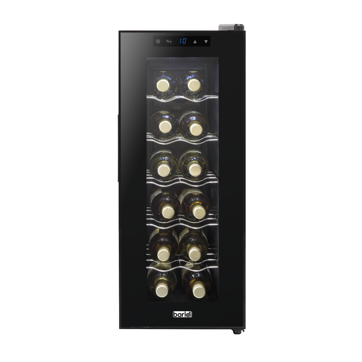 Baridi DH73 Baridi 12 Bottle Wine Fridge with Digital Touch Screen Controls, Metal Shelves & LED Light - Black