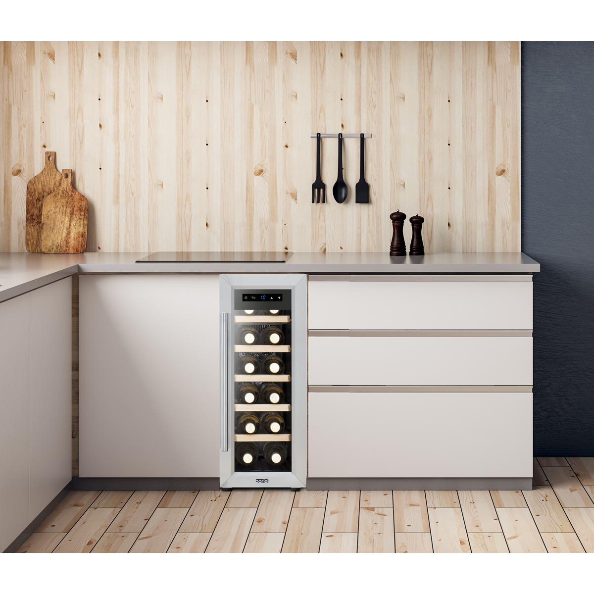 Baridi DH74 Baridi 12 Bottle Wine Fridge with Digital Touchscreen Controls, Metal Shelves & LED Light - Stainless Steel