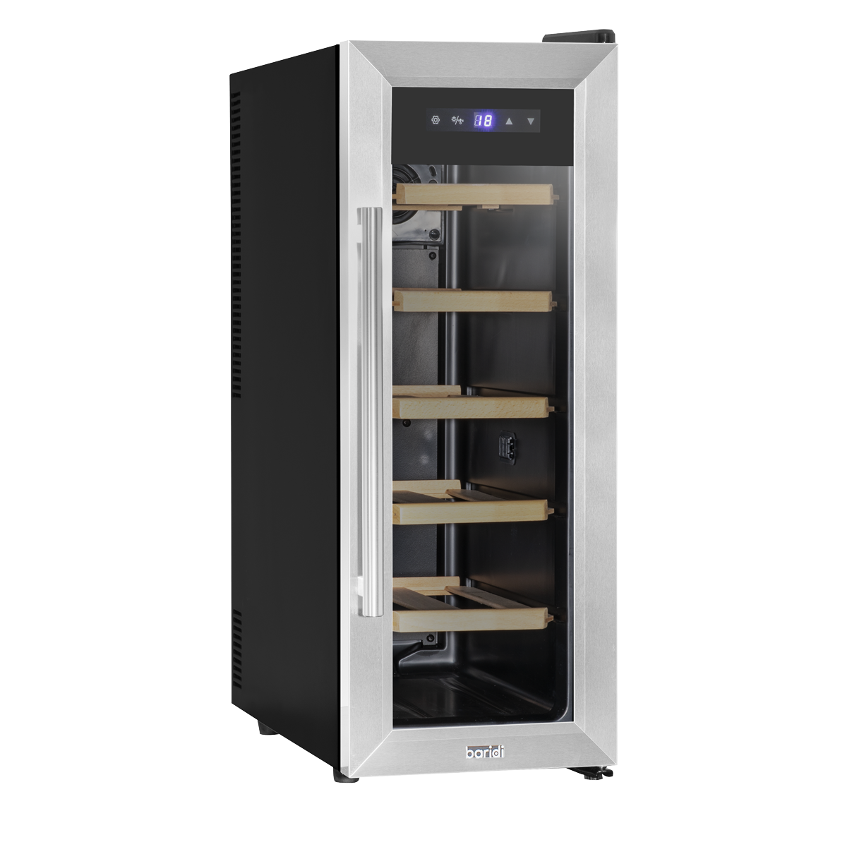 Baridi DH74 Baridi 12 Bottle Wine Fridge with Digital Touchscreen Controls, Metal Shelves & LED Light - Stainless Steel