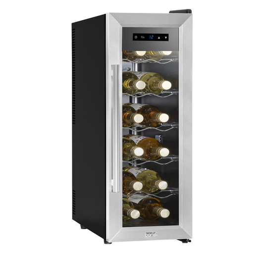 Baridi DH74 Baridi 12 Bottle Wine Fridge with Digital Touch Screen Controls, Metal Shelves & LED Light - Stainless Steel