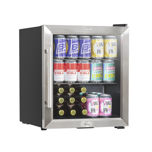 Baridi DH75 Baridi Mini Tabletop Beer & Drinks Fridge with Lock & Key, Metal Shelves & LED Light 50L - Stainless Steel