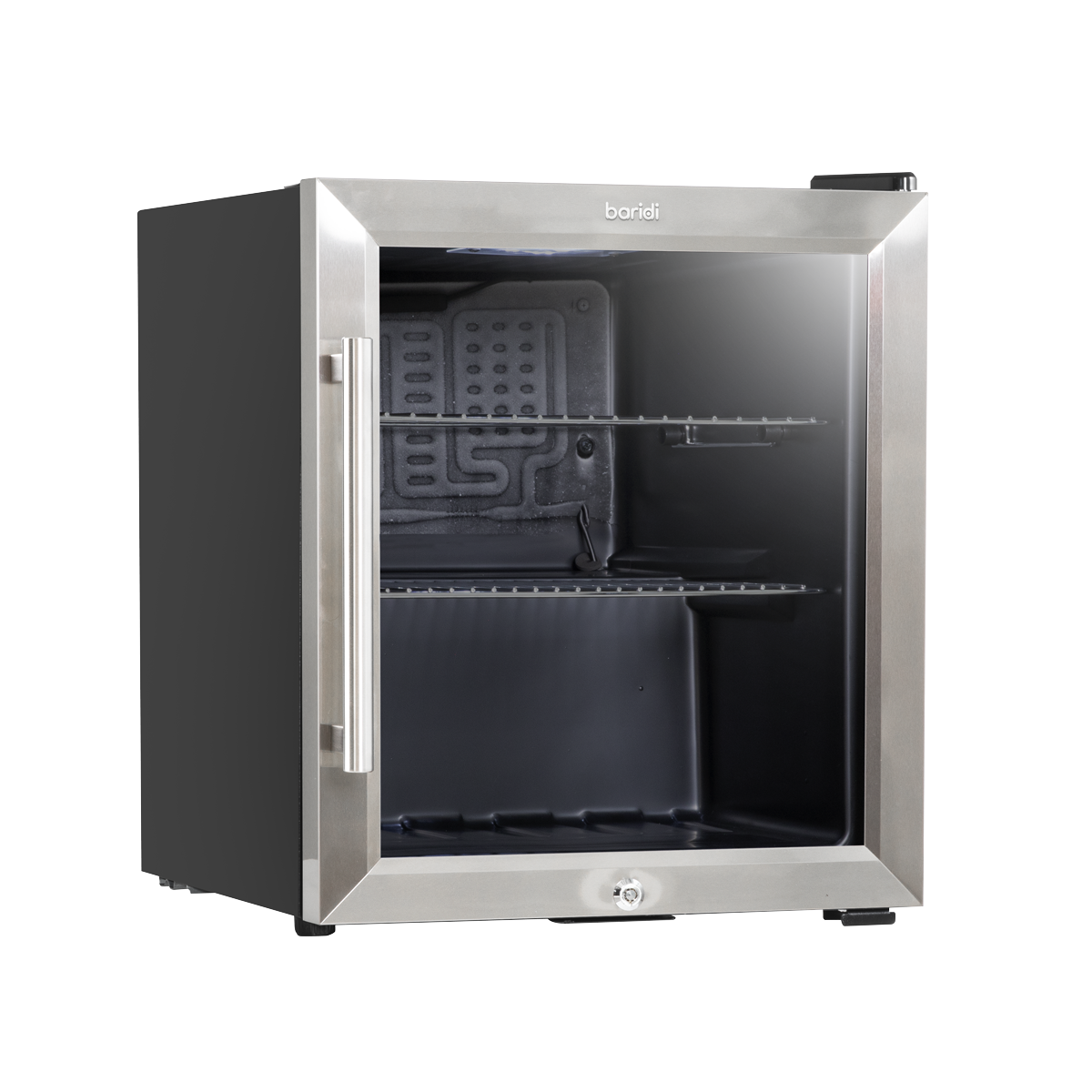 Baridi DH75 Baridi Mini Tabletop Beer & Drinks Fridge with Lock & Key, Metal Shelves & LED Light 50L - Stainless Steel