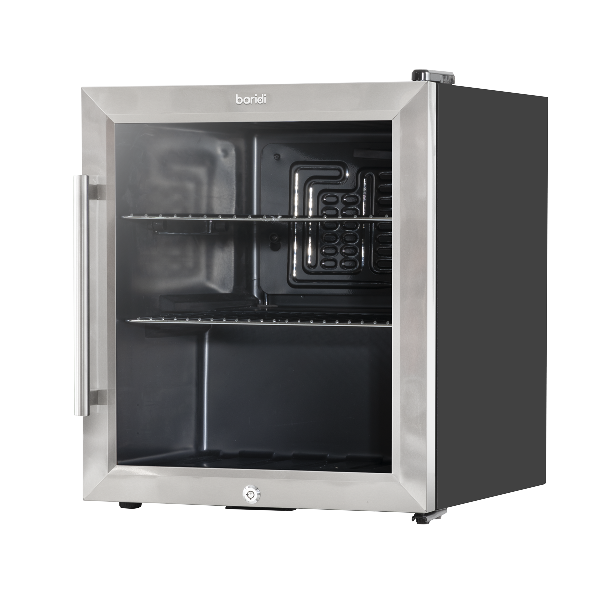 Baridi DH75 Baridi Mini Tabletop Beer & Drinks Fridge with Lock & Key, Metal Shelves & LED Light 50L - Stainless Steel