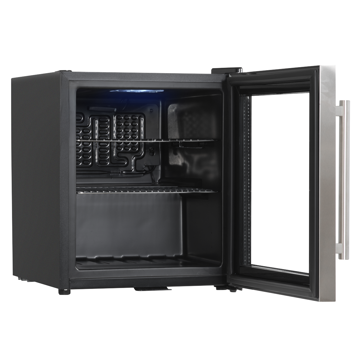 Baridi DH75 Baridi Mini Tabletop Beer & Drinks Fridge with Lock & Key, Metal Shelves & LED Light 50L - Stainless Steel
