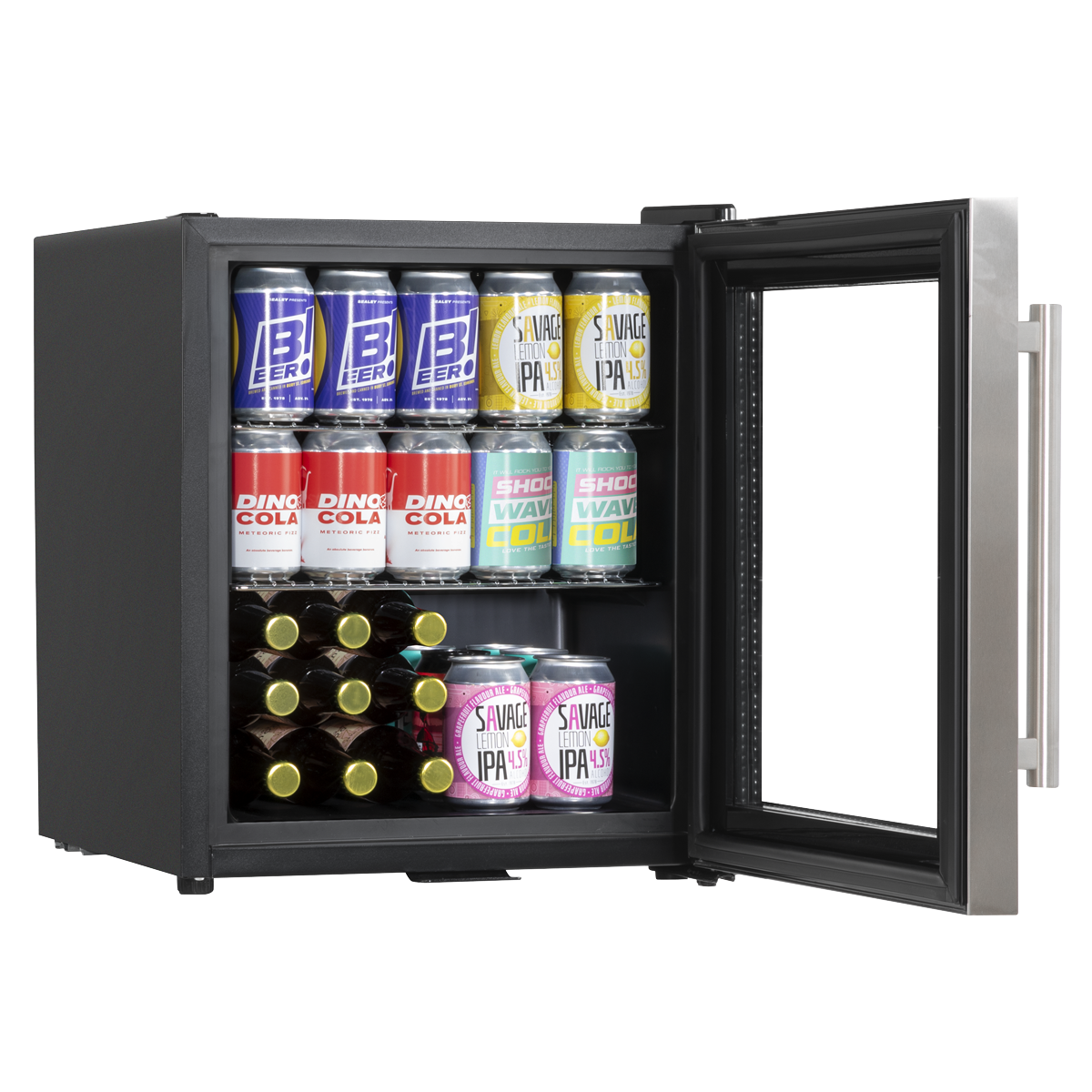 Baridi DH75 Baridi Mini Tabletop Beer & Drinks Fridge with Lock & Key, Metal Shelves & LED Light 50L - Stainless Steel