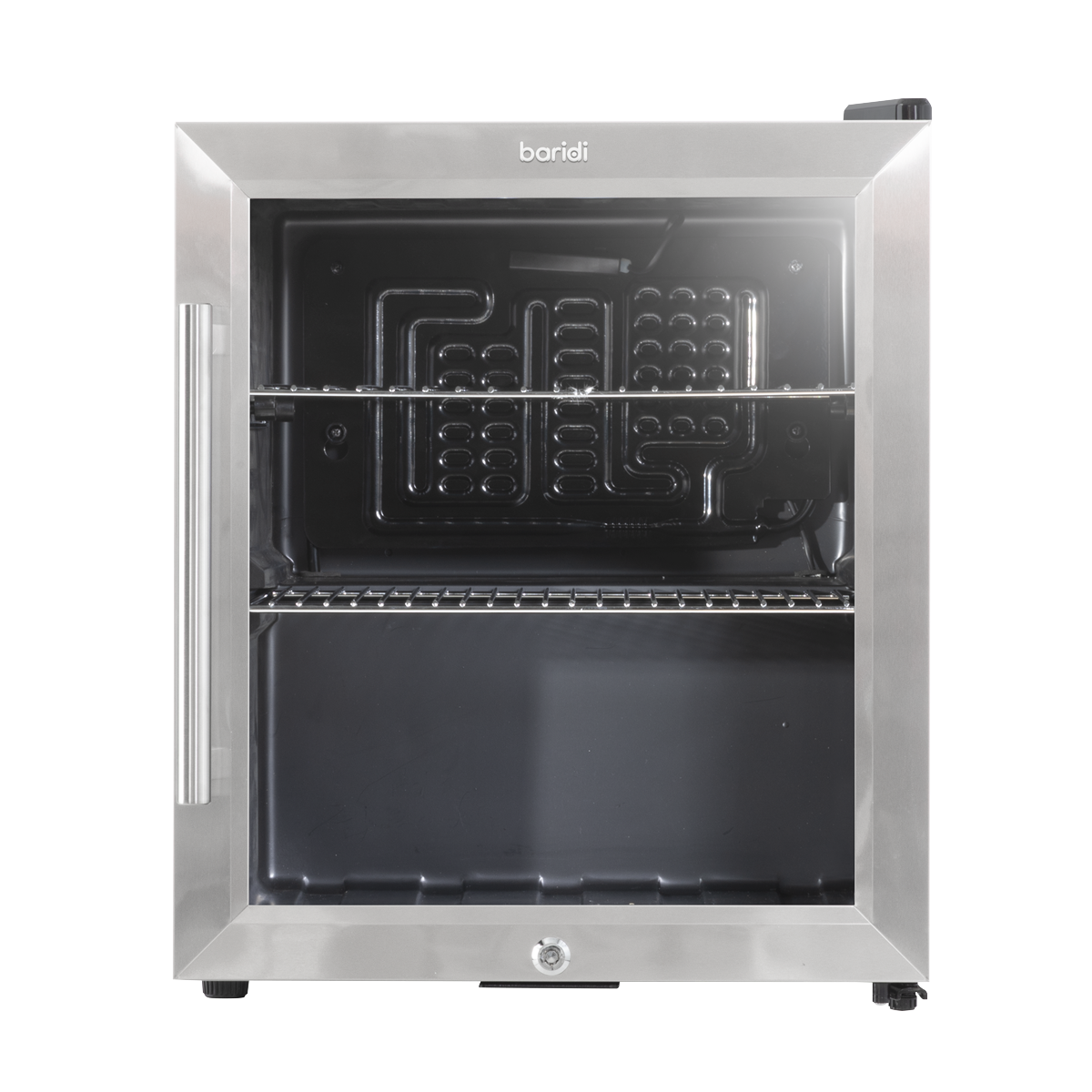 Baridi DH75 Baridi Mini Tabletop Beer & Drinks Fridge with Lock & Key, Metal Shelves & LED Light 50L - Stainless Steel