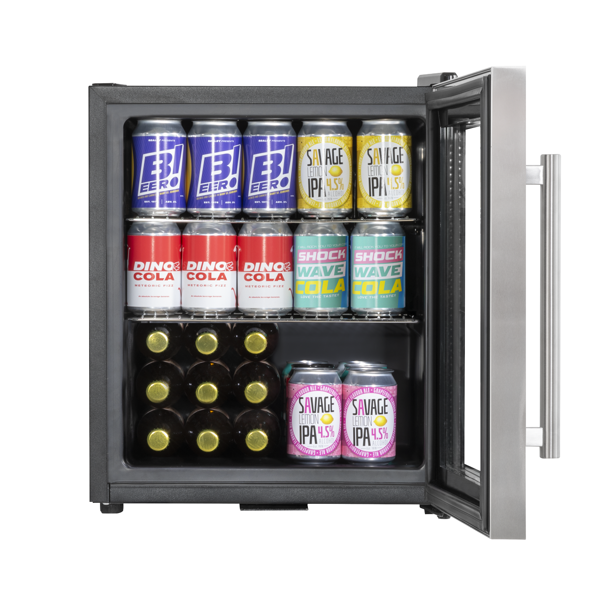 Baridi DH75 Baridi Mini Tabletop Beer & Drinks Fridge with Lock & Key, Metal Shelves & LED Light 50L - Stainless Steel
