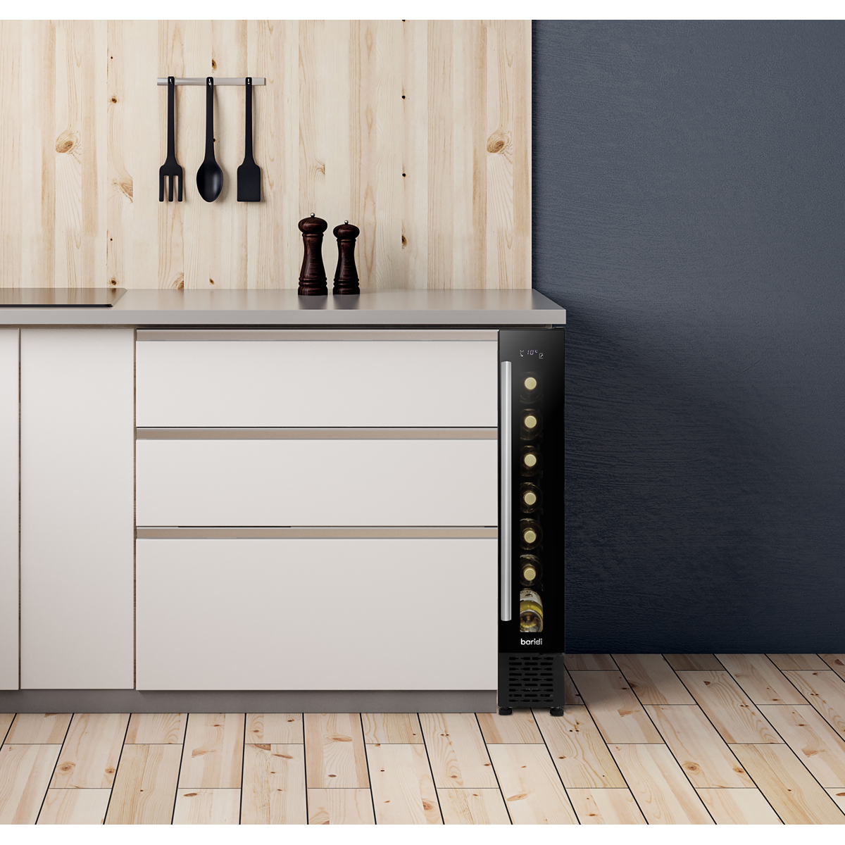 Baridi DH76 Baridi 7 Bottle Extra-Slim Undercounter Wine Fridge with Digital Touch Screen Controls & LED Light - Black
