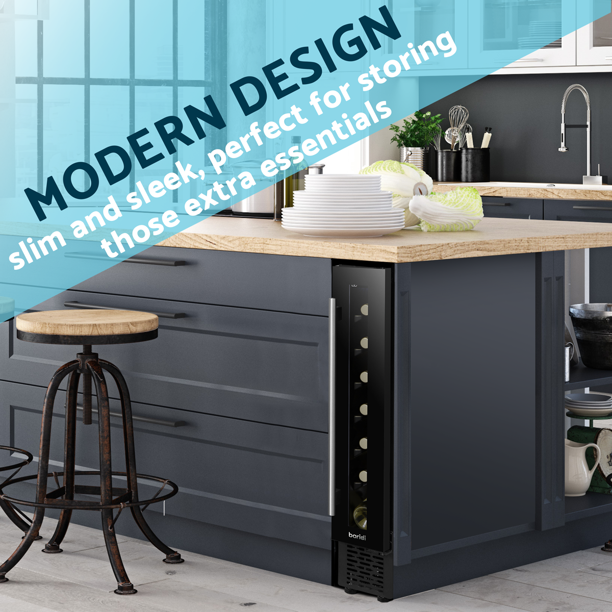 Baridi DH76 Baridi 7 Bottle Extra-Slim Undercounter Wine Fridge with Digital Touch Screen Controls & LED Light - Black