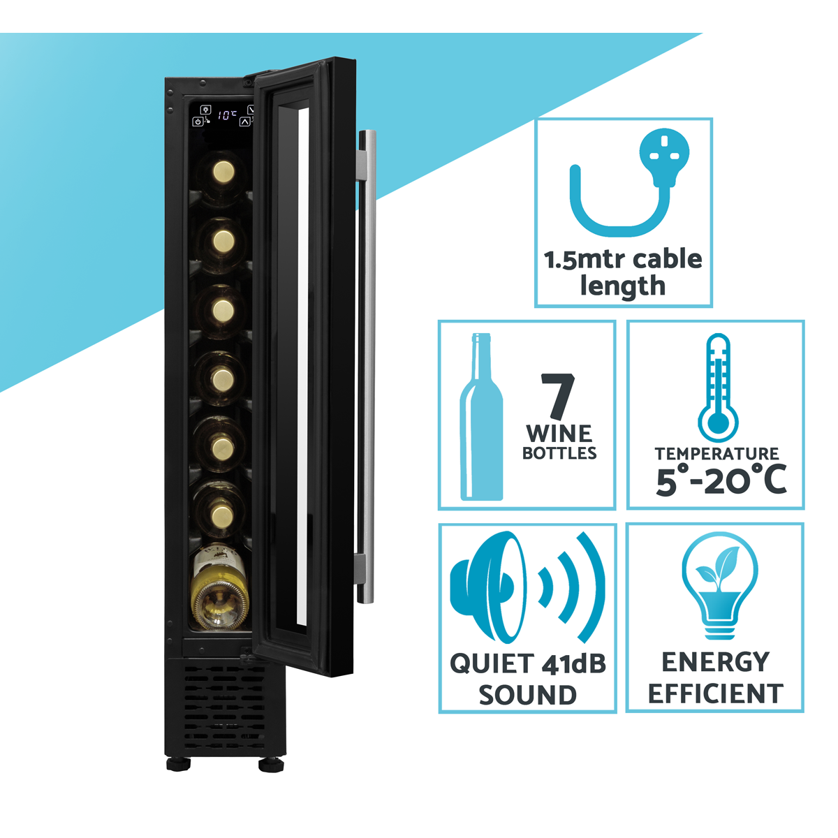 Baridi DH76 Baridi 7 Bottle Extra-Slim Undercounter Wine Fridge with Digital Touch Screen Controls & LED Light - Black