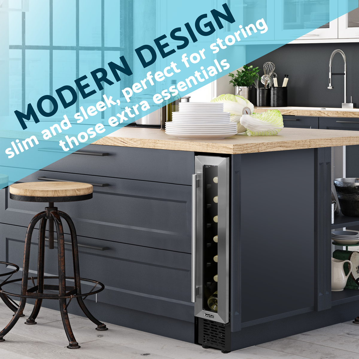 Baridi DH77 Baridi Extra-Slim 7 Bottle Wine Fridge & Cooler 15cm - Stainless Steel