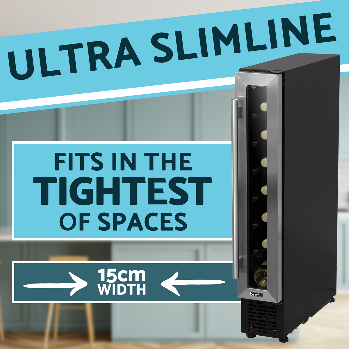 Baridi DH77 Baridi Extra-Slim 7 Bottle Wine Fridge & Cooler 15cm - Stainless Steel