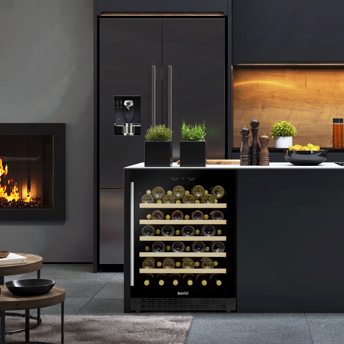 Baridi DH78 Baridi 54 Bottle Undercounter/Freestanding Wine Fridge with Digital Touch Screen Controls, Wooden Shelves & LED Light 135L - Black