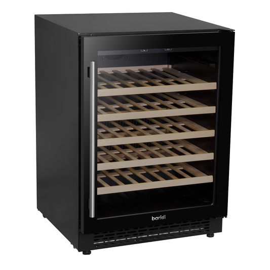 Baridi DH78 Baridi 54 Bottle Undercounter/Freestanding Wine Fridge with Digital Touch Screen Controls, Wooden Shelves & LED Light 135L - Black