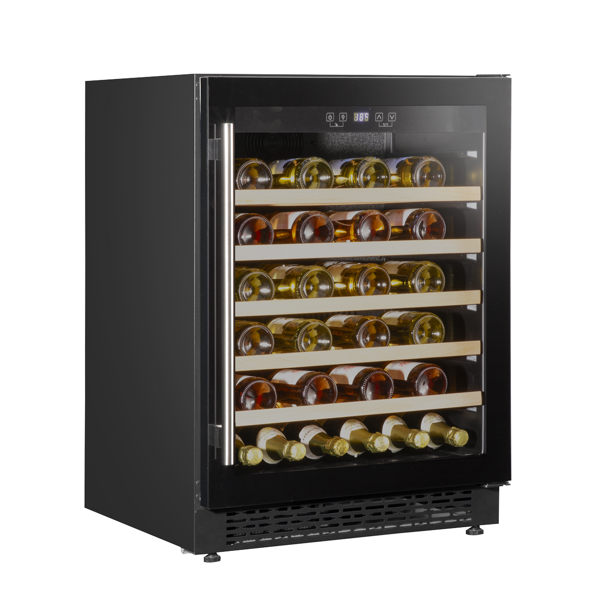 Baridi DH78 Baridi 54 Bottle Undercounter/Freestanding Wine Fridge with Digital Touch Screen Controls, Wooden Shelves & LED Light 135L - Black