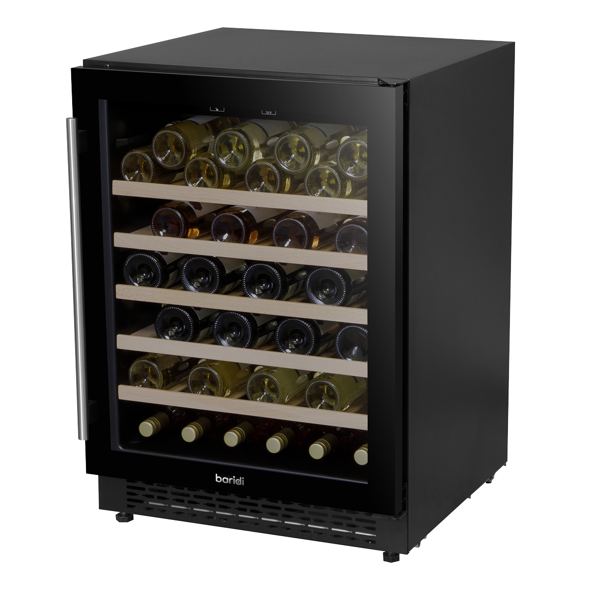 Baridi DH78 Baridi 54 Bottle Undercounter/Freestanding Wine Fridge with Digital Touch Screen Controls, Wooden Shelves & LED Light 135L - Black