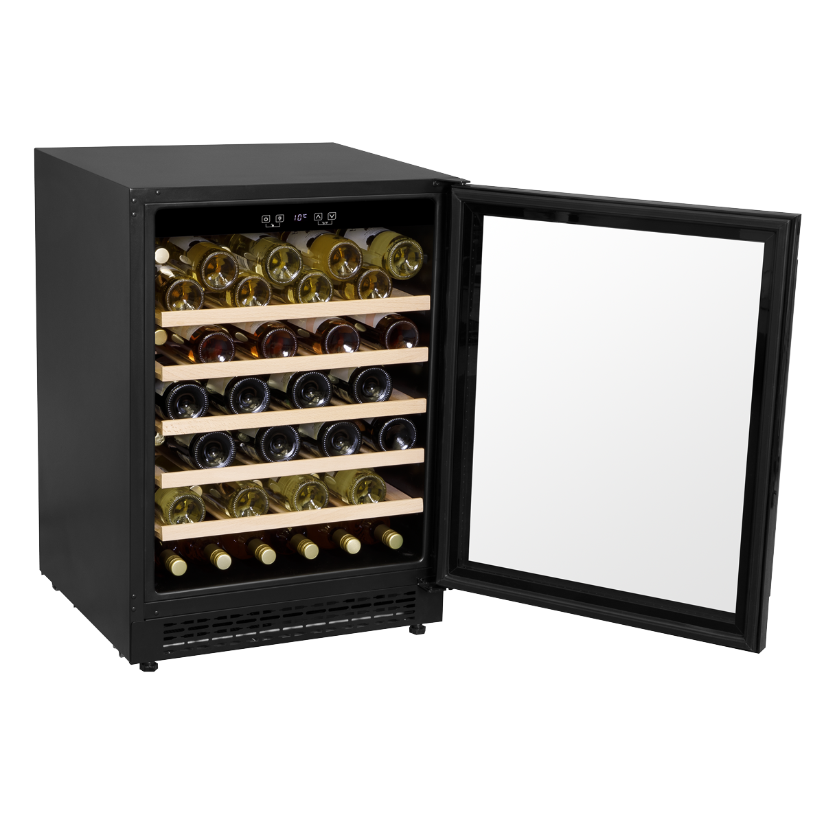 Baridi DH78 Baridi 54 Bottle Undercounter/Freestanding Wine Fridge with Digital Touch Screen Controls, Wooden Shelves & LED Light 135L - Black