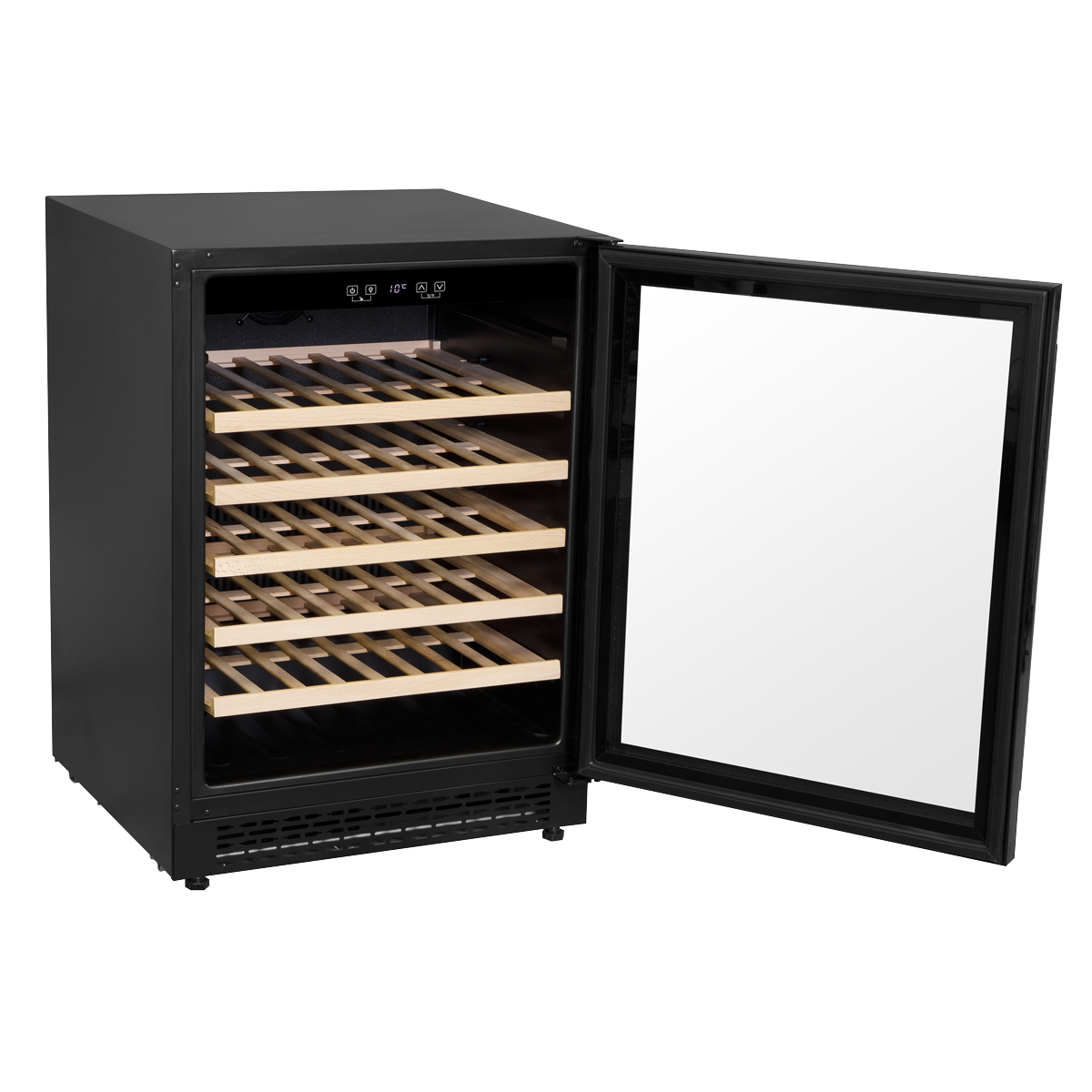 Baridi DH78 Baridi 54 Bottle Undercounter/Freestanding Wine Fridge with Digital Touch Screen Controls, Wooden Shelves & LED Light 135L - Black