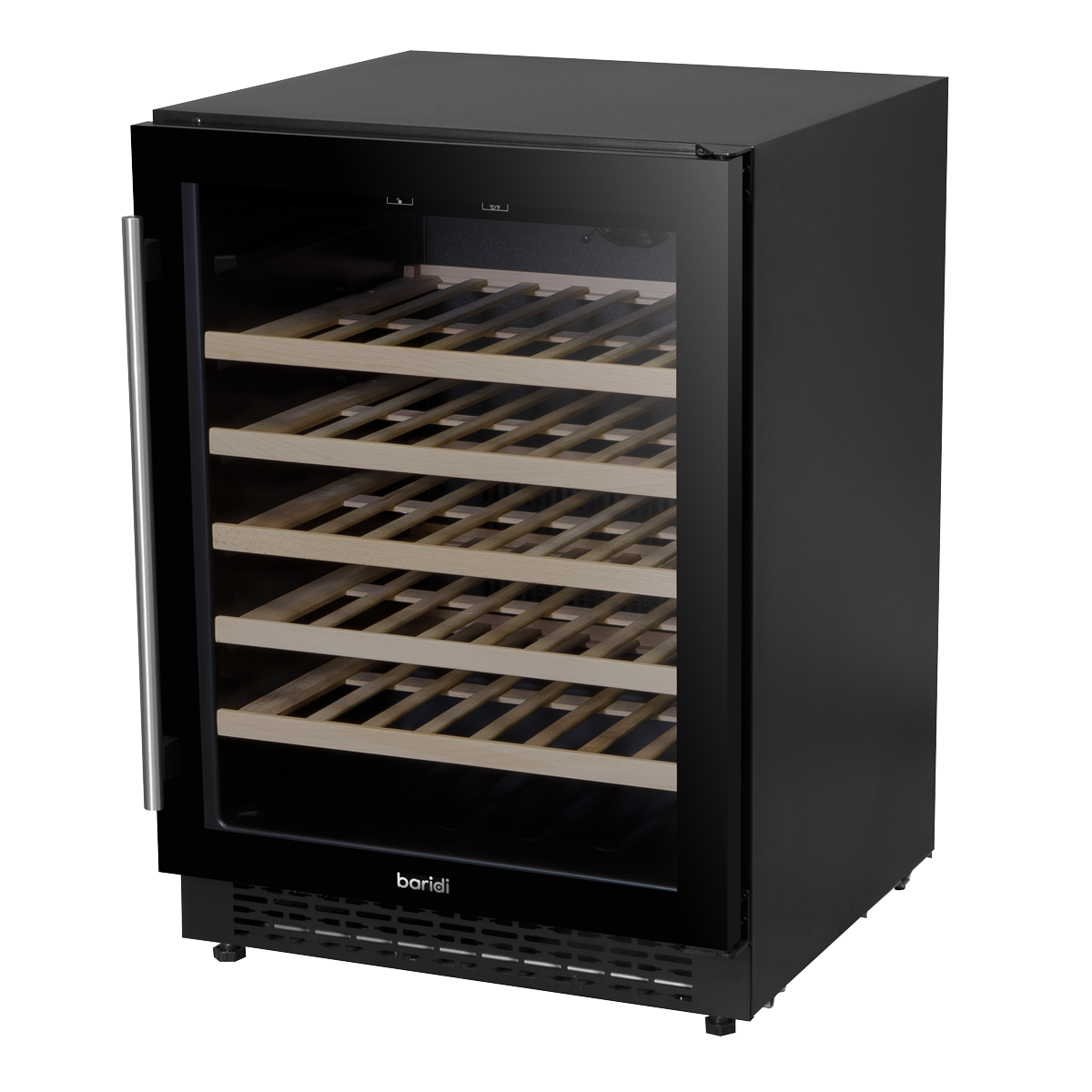 Baridi DH78 Baridi 54 Bottle Undercounter/Freestanding Wine Fridge with Digital Touch Screen Controls, Wooden Shelves & LED Light 135L - Black