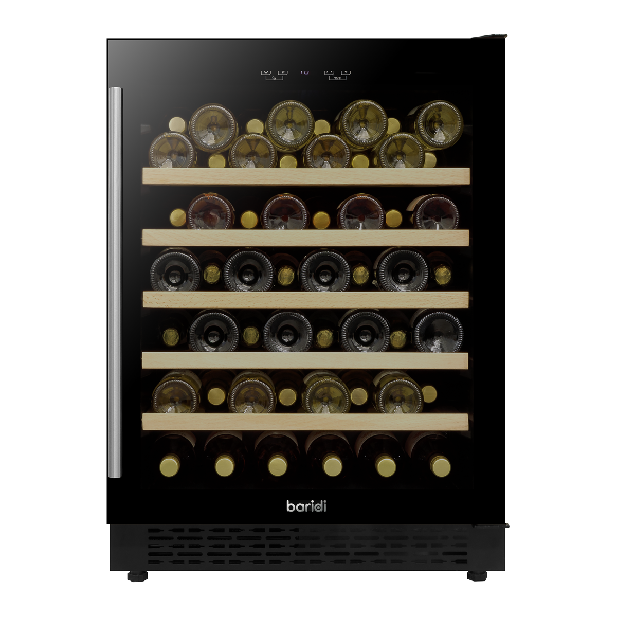 Baridi DH78 Baridi 54 Bottle Undercounter/Freestanding Wine Fridge with Digital Touch Screen Controls, Wooden Shelves & LED Light 135L - Black