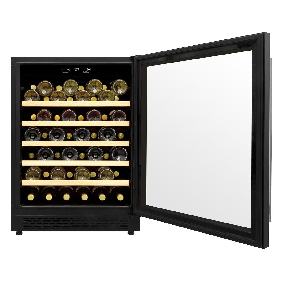 Baridi DH78 Baridi 54 Bottle Undercounter/Freestanding Wine Fridge with Digital Touch Screen Controls, Wooden Shelves & LED Light 135L - Black