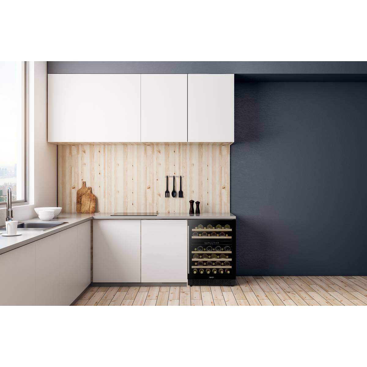 Baridi DH79 Baridi 46 Bottle Dual Zone Undercounter/Freestanding Fridge with Digital Touch Screen Controls, Wooden Shelves & LED Light - Black