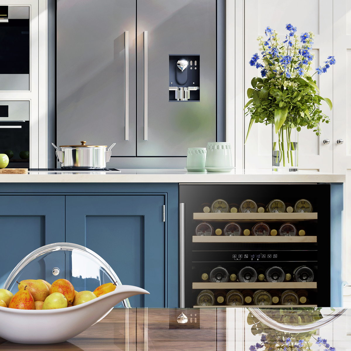 Baridi DH79 Baridi 46 Bottle Dual Zone Undercounter/Freestanding Fridge with Digital Touch Screen Controls, Wooden Shelves & LED Light - Black