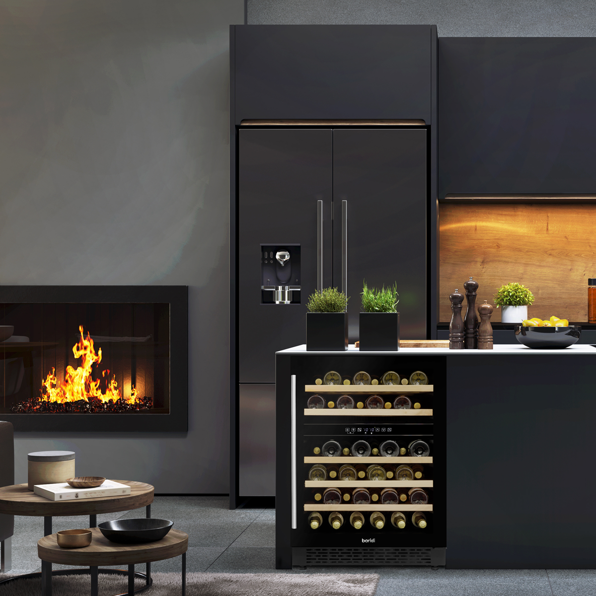 Baridi DH79 Baridi 46 Bottle Dual Zone Undercounter/Freestanding Fridge with Digital Touch Screen Controls, Wooden Shelves & LED Light - Black