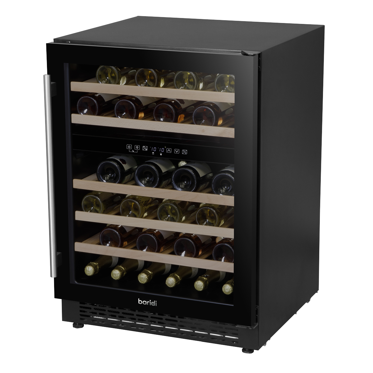 Baridi DH79 Baridi 46 Bottle Dual Zone Undercounter/Freestanding Fridge with Digital Touch Screen Controls, Wooden Shelves & LED Light - Black