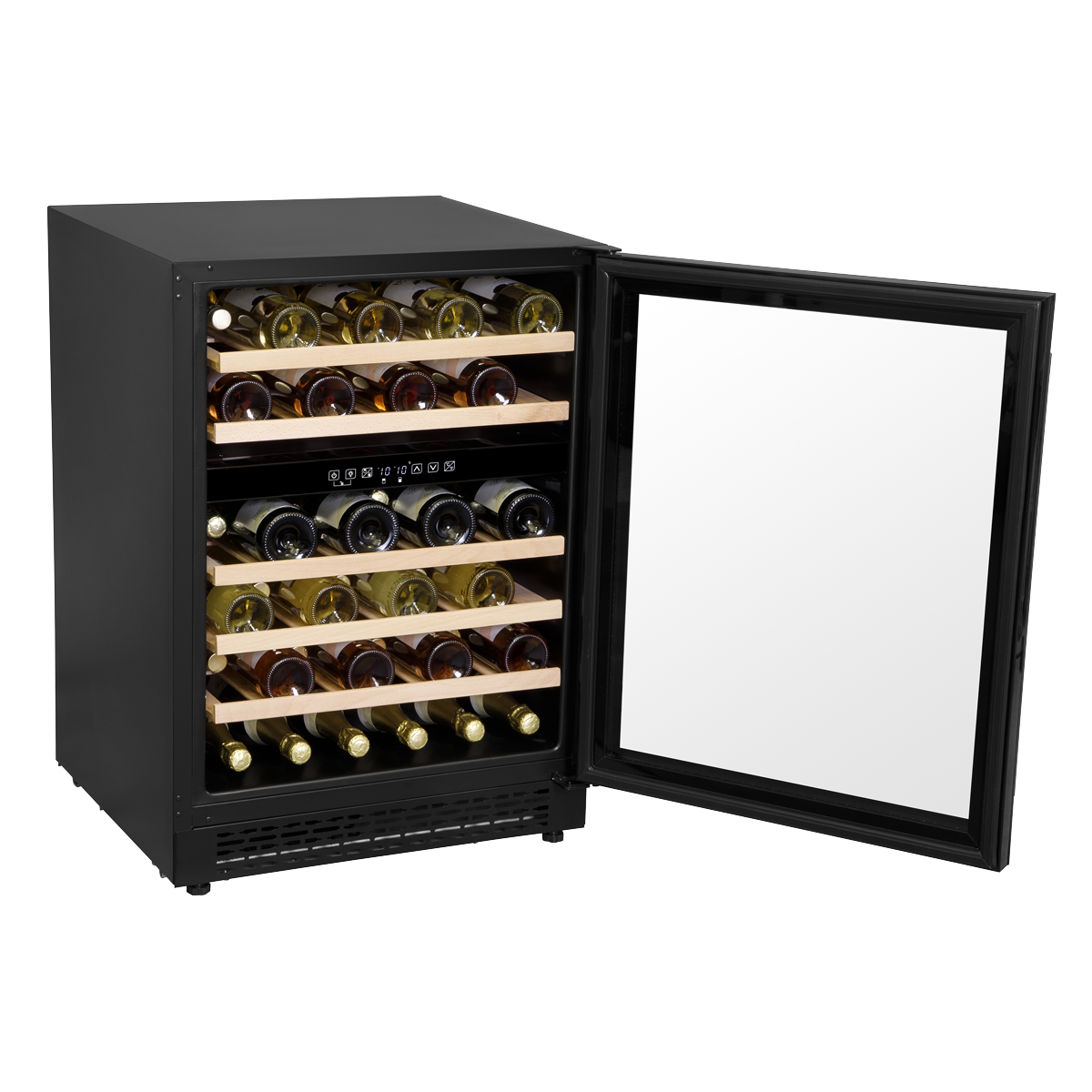 Baridi DH79 Baridi 46 Bottle Dual Zone Undercounter/Freestanding Fridge with Digital Touch Screen Controls, Wooden Shelves & LED Light - Black