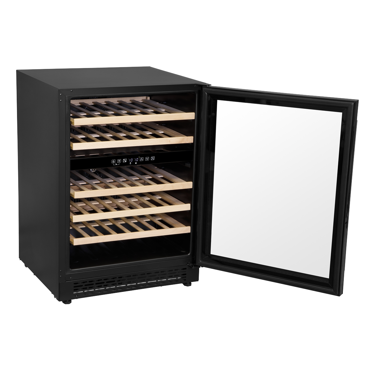 Baridi DH79 Baridi 46 Bottle Dual Zone Undercounter/Freestanding Fridge with Digital Touch Screen Controls, Wooden Shelves & LED Light - Black