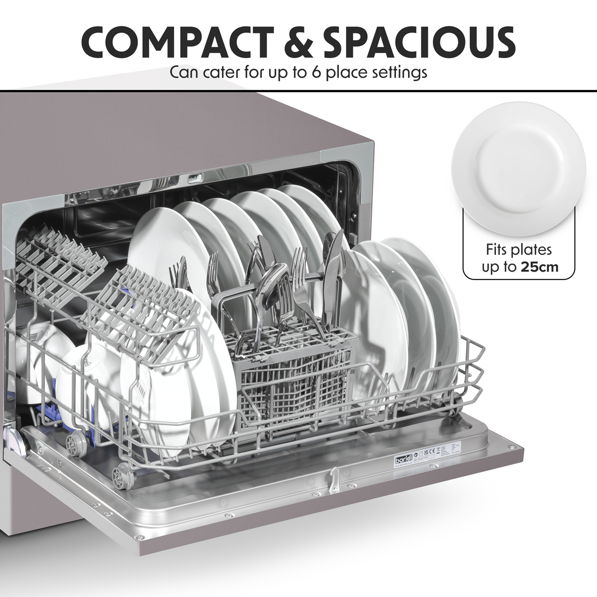 Baridi DH84 Baridi Tabletop Dishwasher 6 Place Settings 6.5L Capacity - Silver