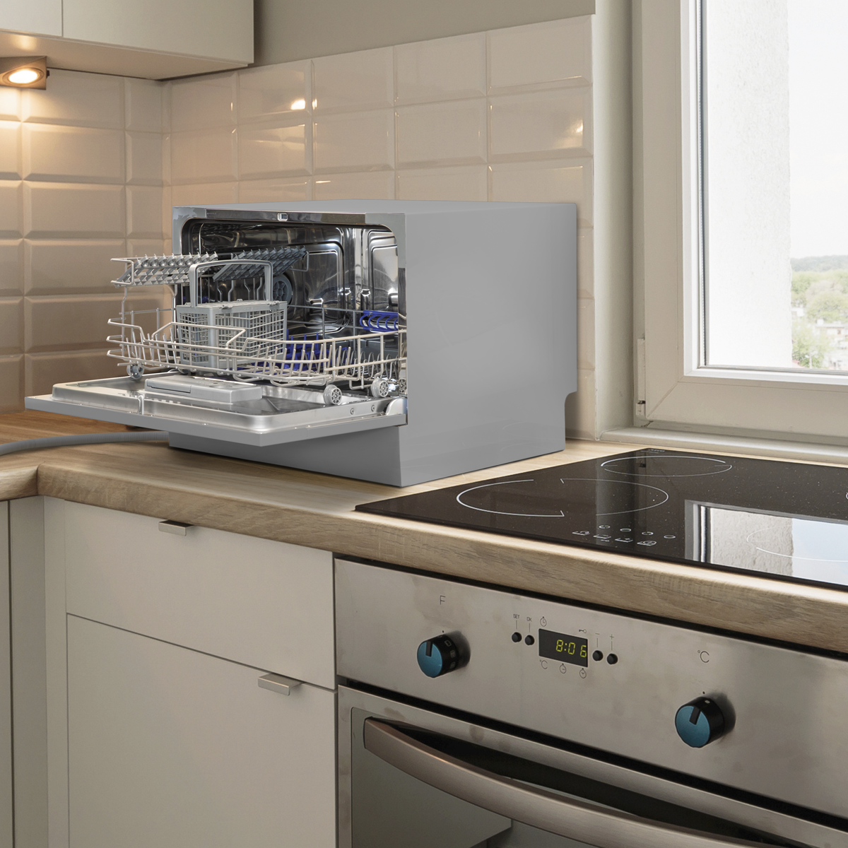 Baridi DH84 Baridi Tabletop Dishwasher 6 Place Settings 6.5L Capacity - Silver