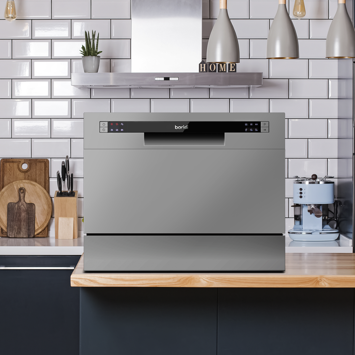 Baridi DH84 Baridi Tabletop Dishwasher 6 Place Settings 6.5L Capacity - Silver