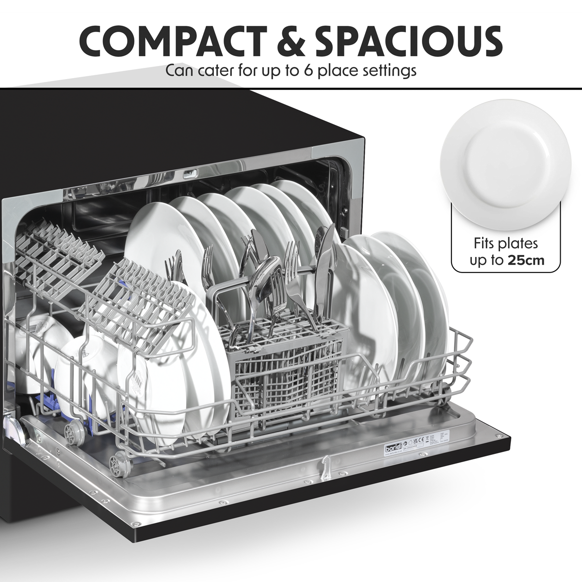 Baridi DH85 Baridi Tabletop Dishwasher 6 Place Settings 6.5L Capacity - Black