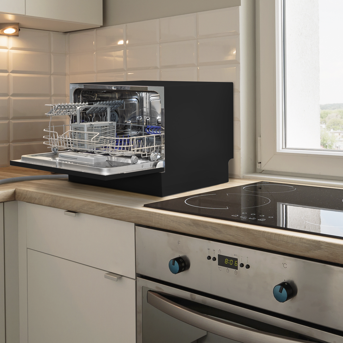 Baridi DH85 Baridi Tabletop Dishwasher 6 Place Settings 6.5L Capacity - Black