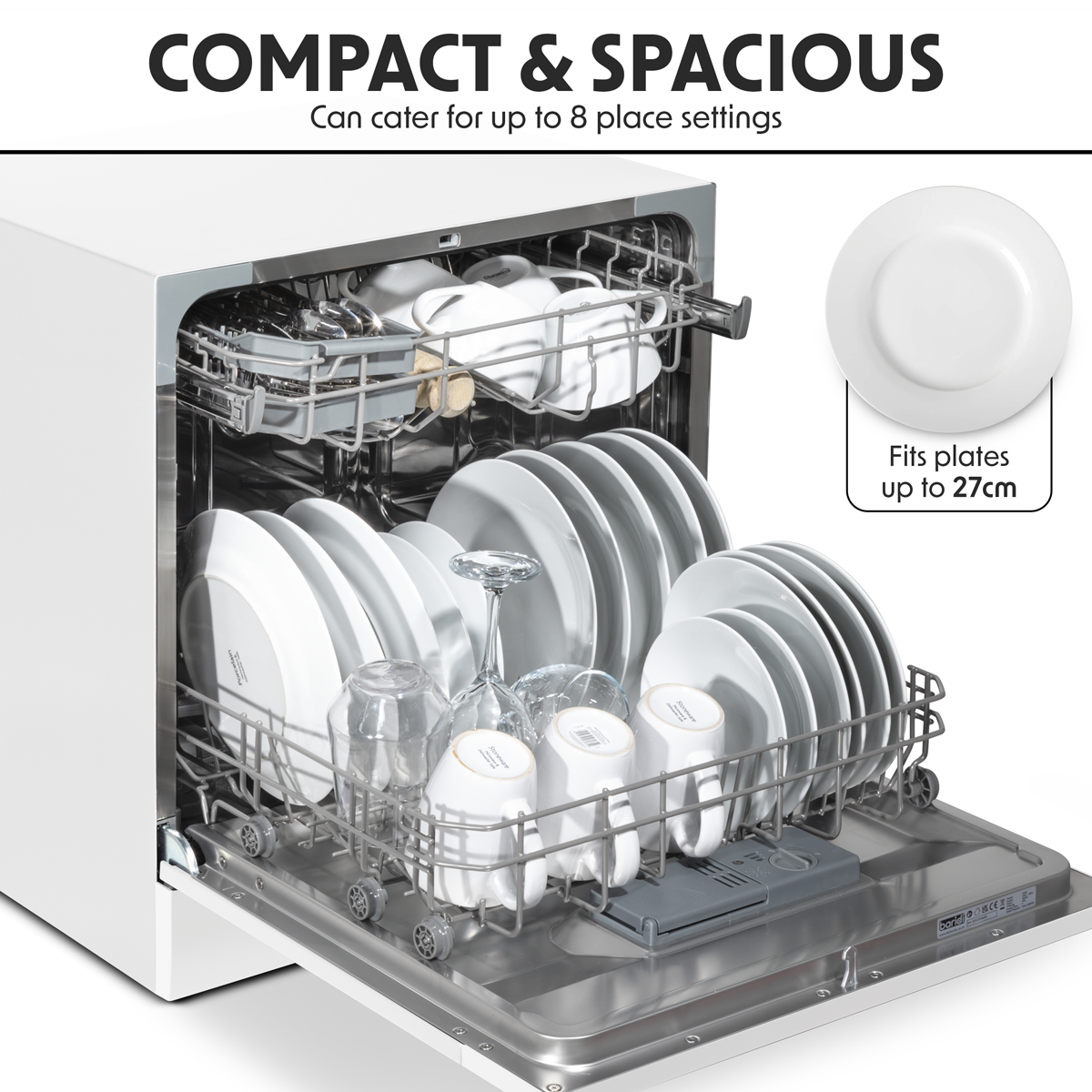 Baridi DH86 Baridi Tabletop Dishwasher 8 Place Settings 8L Capacity - White