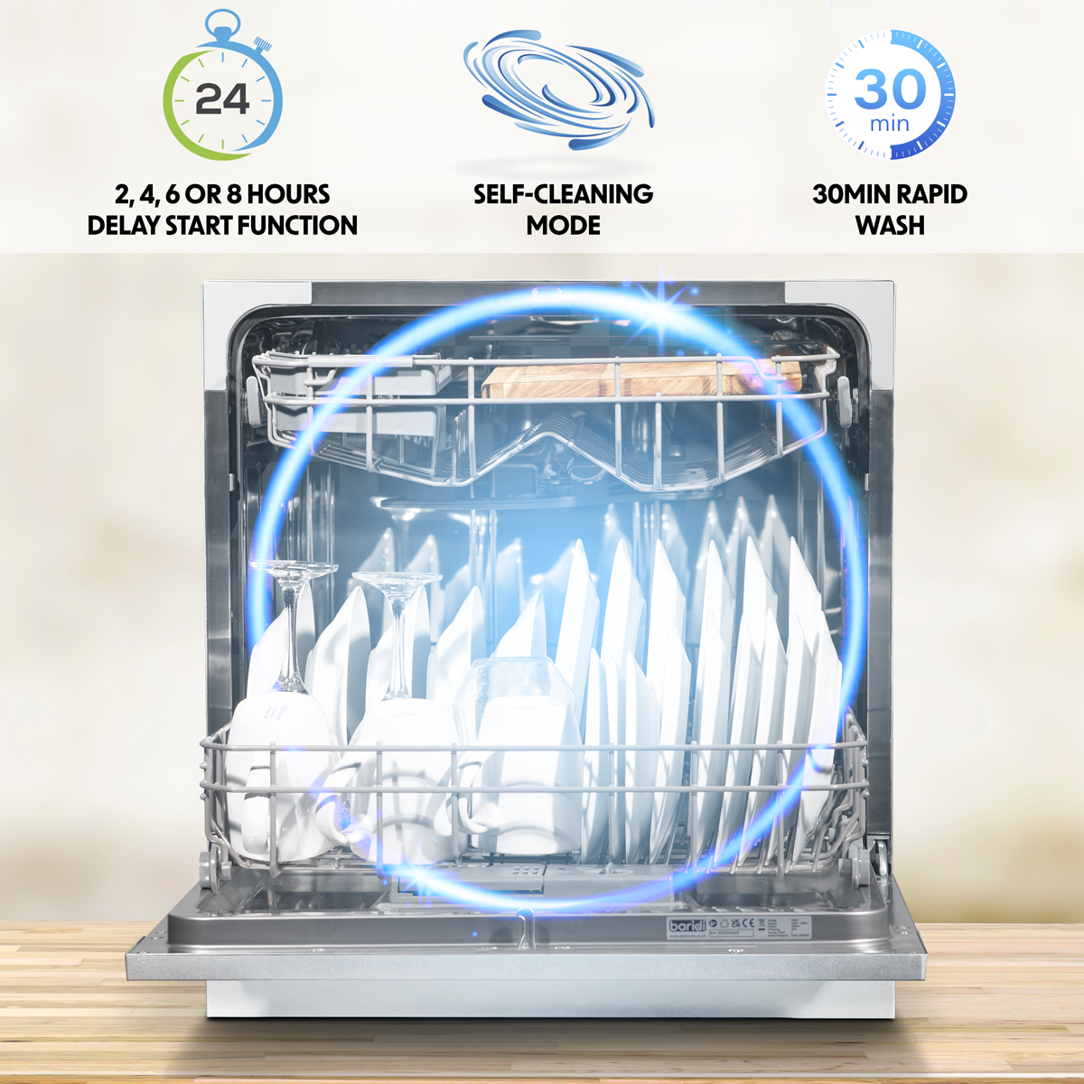 Baridi DH86 Baridi Tabletop Dishwasher 8 Place Settings 8L Capacity - White