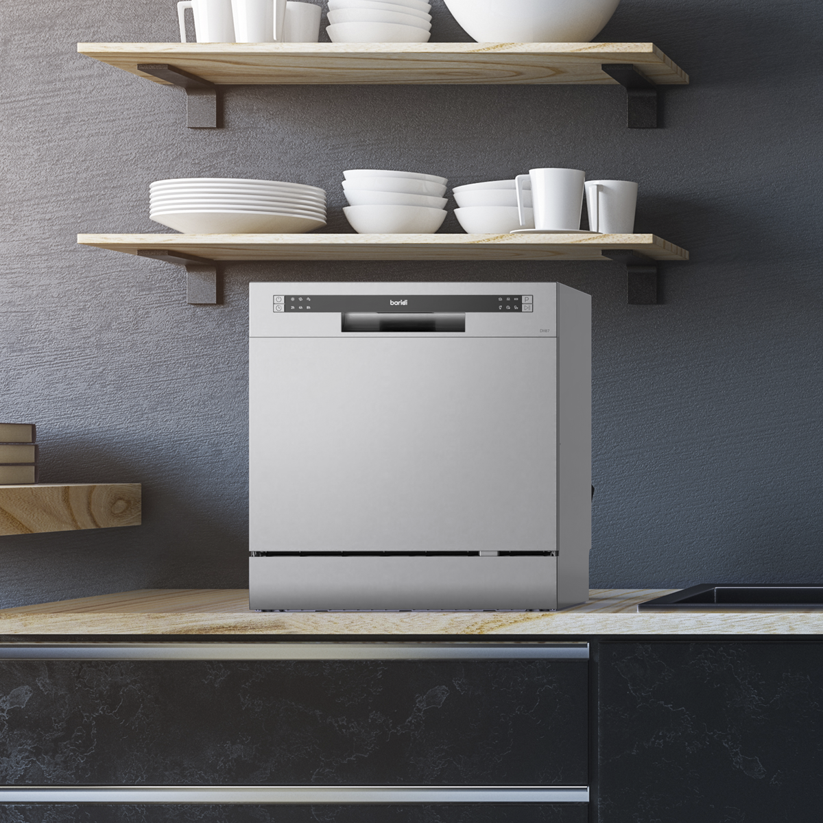 Baridi DH87 Baridi Tabletop Dishwasher 8 Place Settings 8L Capacity - Silver